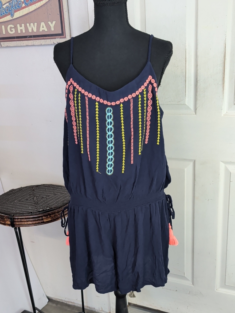 Lilly Pulitzer Navy Embroidered Tassel Romper XL